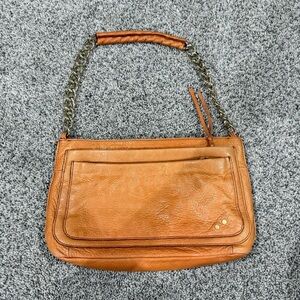 TRE VERO Genuine Leather Shoulder Handbag Purse Clutch Bag Orange Gold Chain